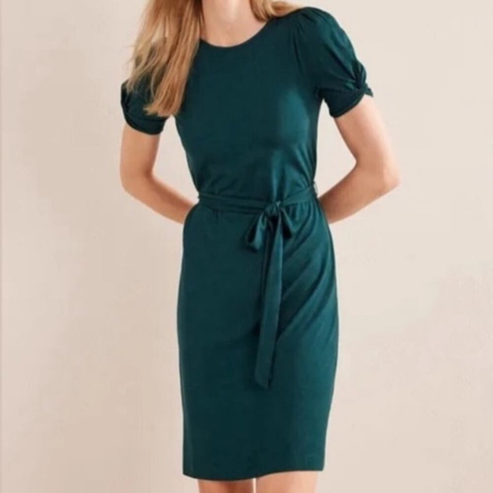 BODEN Green Belted Puff Sleeve Jersey Dress (8R)